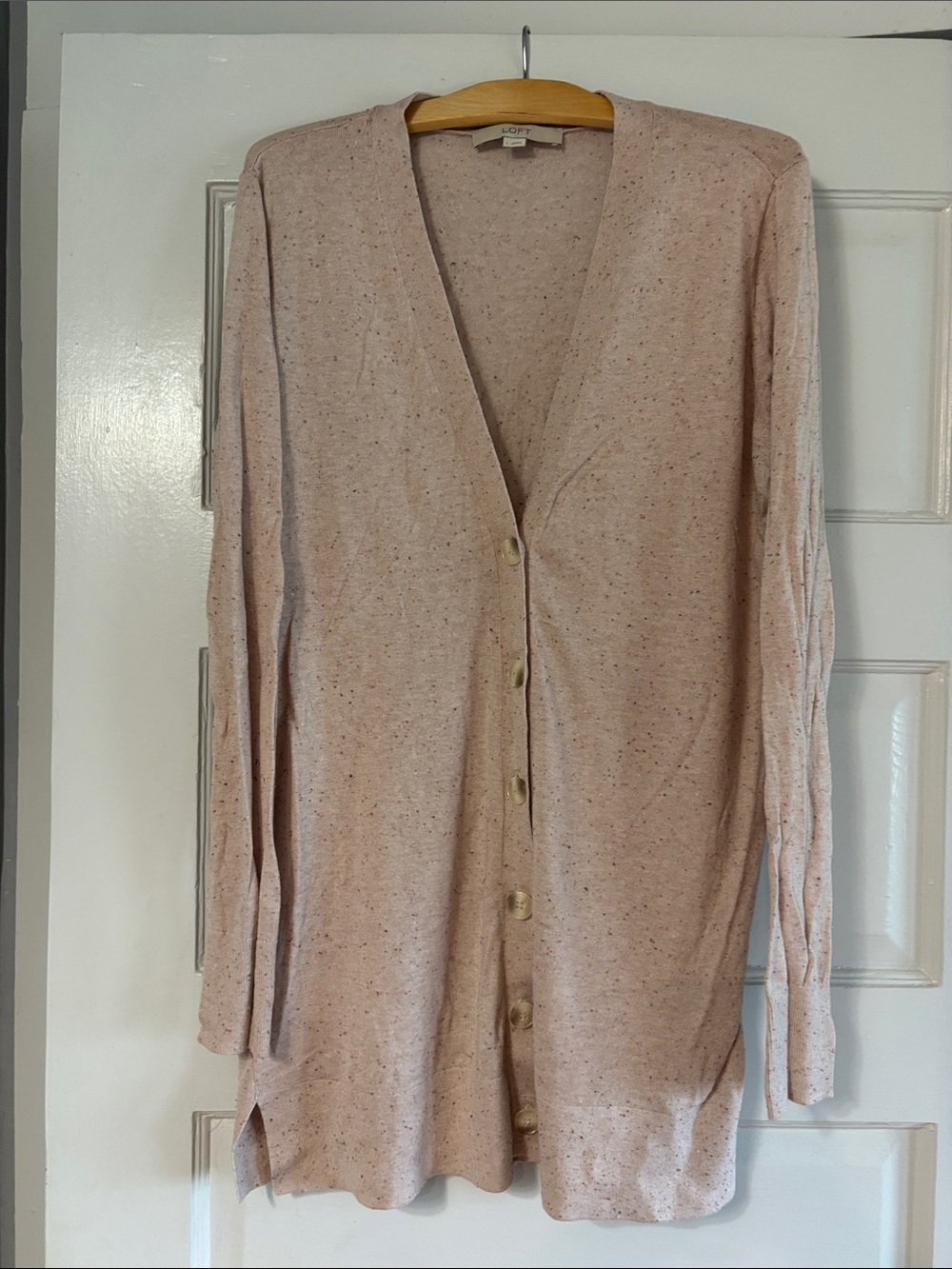 LOFT Light Pink Speckled Long V-Neck Cardigan